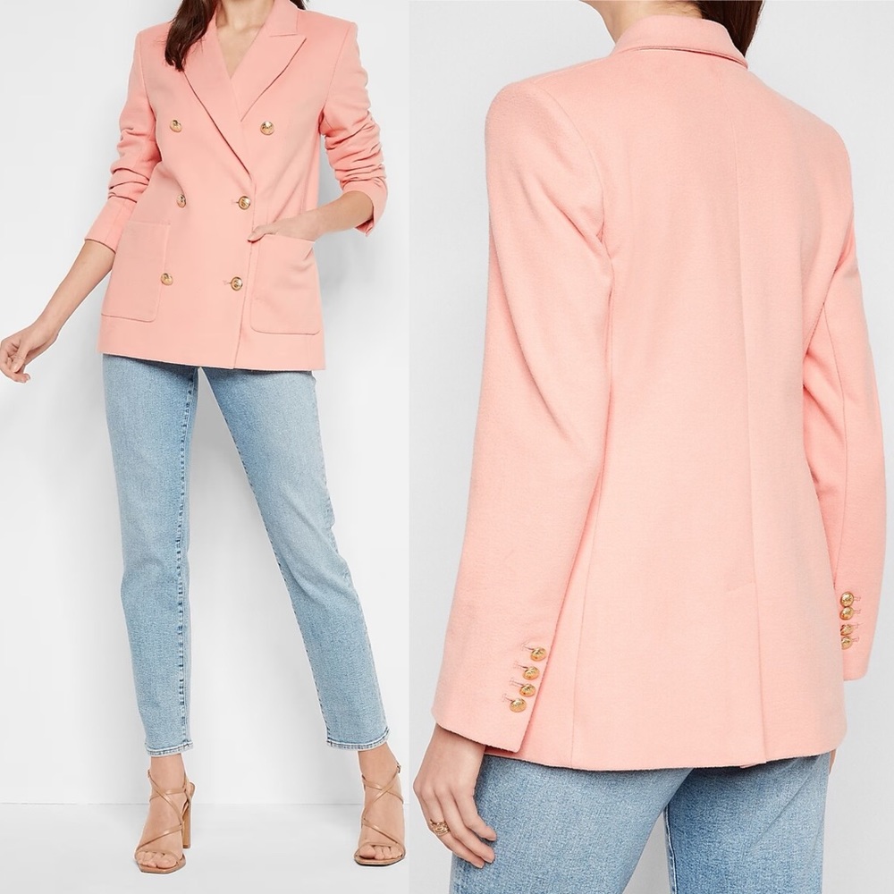Express Flannel Knit Oversized Double Breasted Blazer Gold Novelty Buttons Small - Picture 5 of 16